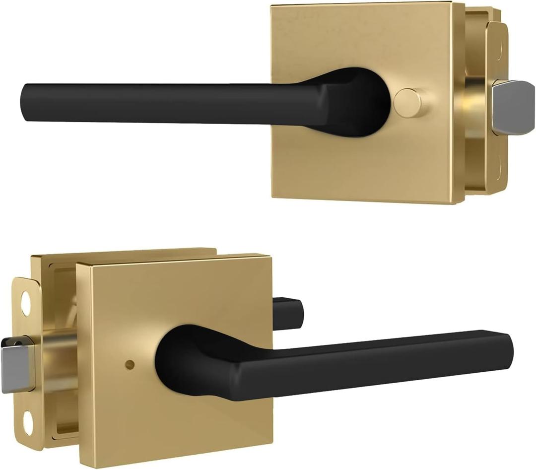 Mega Handles Prime Privacy Lever Door Handle for Hallway, Closet and Bathroom, Keyless Door Levers, Fits All Standard Door Sizes, Covered Screws Included - Satin Brass/Matte Black (1 Pack), 5"