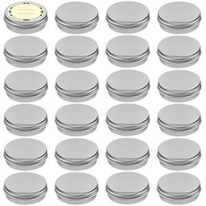 TUZAZO 24Pack 1/2 Oz Aluminum Tin Cans with Screw Lid and Labels, Refillable Travel Sized Cosmetic Containers Small Tins for Lip Balms, Salves, Lotion Bars, Candles