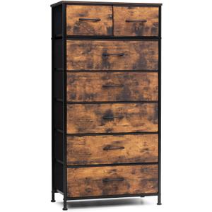Crestlive Products Vertical Dresser Storage Tower - Sturdy Steel Frame, Wood Top, Easy Pull Fabric Bins, Handles - Organizer Unit for Bedroom, Hallway, Entryway, Closets - 7 Drawers (Rustic Brown)