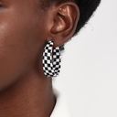 Checkered Big Grid C Shape Hoop Earrings Colorful Chunky Shape Trendy Earrings Cute Candy Acrylic Resin Earrings Jewelry for Women (Pink)