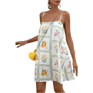 GORGLITTER Women's Floral Mini Wedding Guest Dresses Spaghetti Strap Boho Cami Short Summer Vacation Sundress (White, M)