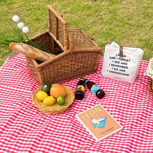Cute Gingham Picnic Blanket, Waterproof Foldable, in Large 80x60in and Extra Large 80x80in, Portable Compact Beach Blanket, Oversized XL Outdoor Mat (Red, Large)