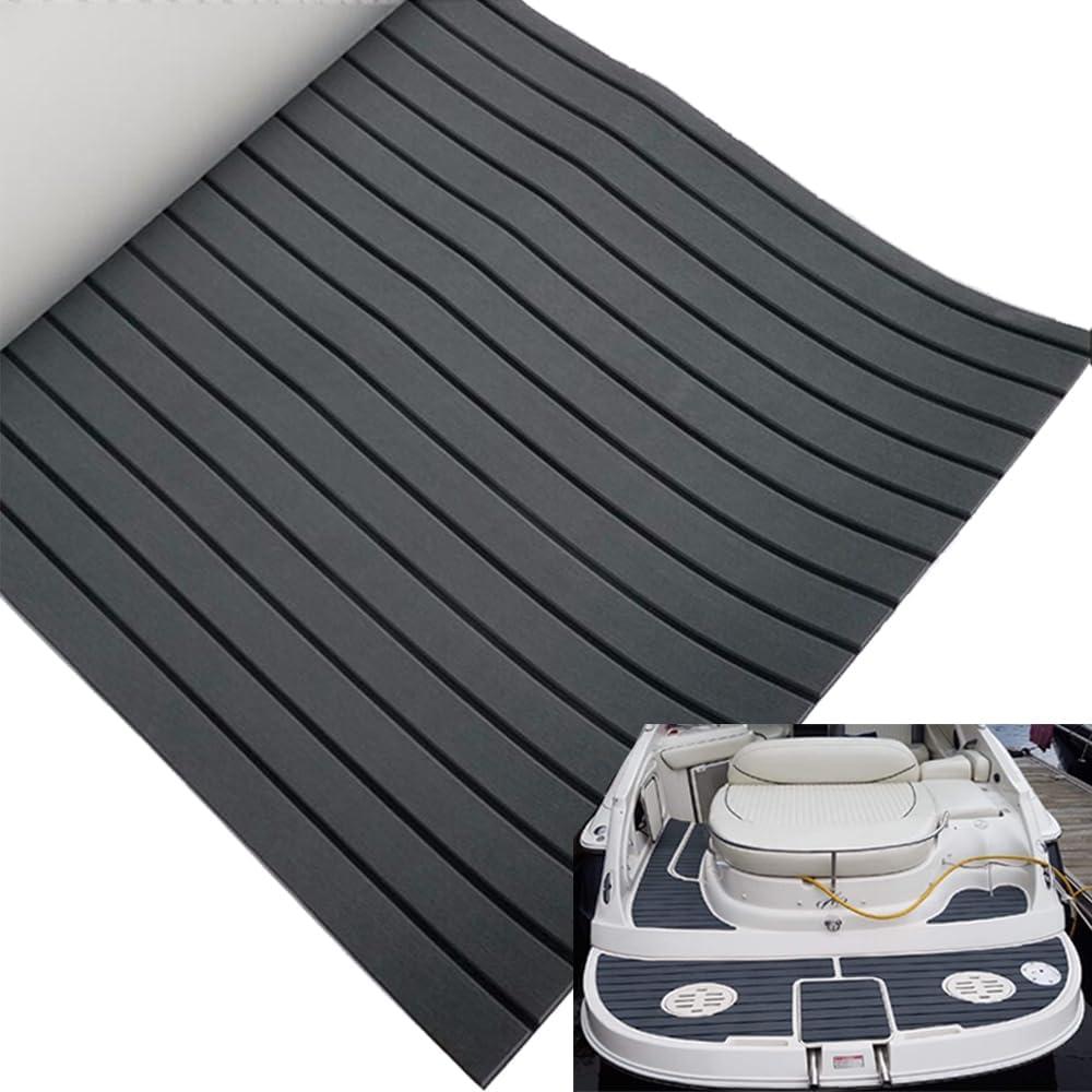 Boat Flooring EVA Foam Boat Floor Decking Sheet Self-Adhesive Non-Slip Boat Carpet Marine Deck Flooring Mat for Boats Yacht Swimming Platform RV Floor Kayak Surfboard Golf Cart 94.5" 35.4" (dark gray with black lines)