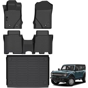 Auxko All Weather Floor Mats Cargo Mat Fit for Ford Bronco(Not Sport) 4Door 2021-2024 2025 TPE Rubber Liners Set Bronco Accessories All Season Guard Odorless Anti-Slip Floor Mats Black