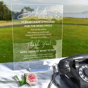 Acrylic Audio Guest Book Sign for Wedding, 8x10 Elegant Wedding Guestbook Sign with Clear Acrylic Holder Stand for Display, Audio Guestbook for Reception Table Decor