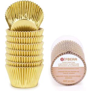 Gifbera Gold Foil Jumbo Cupcake Liners Metallic Large Muffin Baking Cups, 160-Count