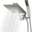 G-Promise All Metal 8 Inch Dual Square Shower Head with Handheld Spray Combo, Rain Shower Head, Adjustable Extension Arm, 3-Way Diverter, 71 Inch Extra Long Hose - A Bathroom Upgrade (Brushed Nickel)