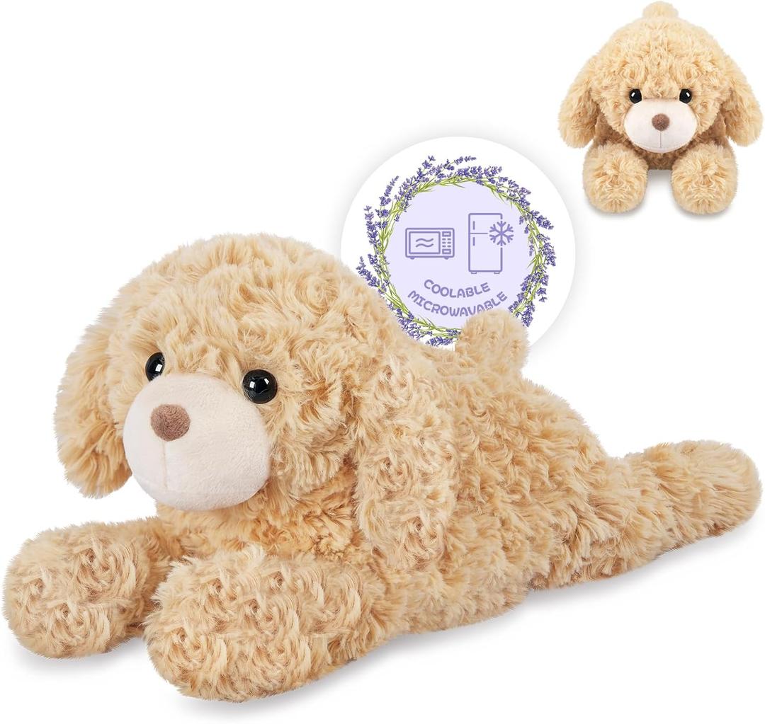 Heatable & Coolable Lying Golden Retriever Stuffed Animals, Microwavable Stuffed Animal Heating Pad for Period Cramps, Lavender Scented Dog Plush for Stress Relief, Cute Puppy Gifts for Kid