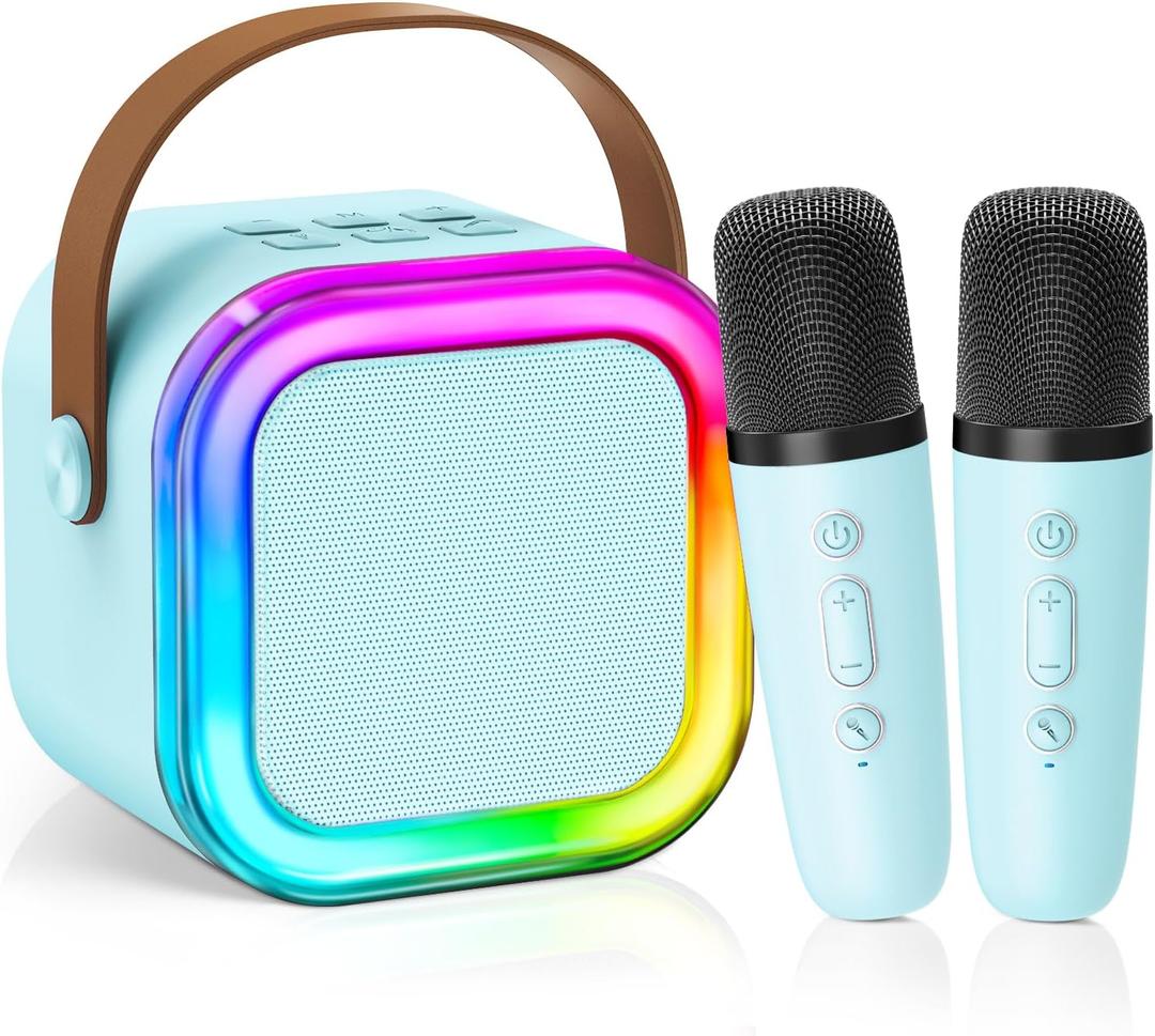 2025 Newest Mini Karaoke Machine for Kids Girls & Boys - Portable Bluetooth Speaker with 2 Wireless Microphones - Kids Birthday Gifts for Ages 4-10 - Kids' Instrument Accessories - Blue