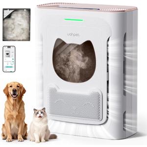 uahpet Pet Air Purifier for Home, Reduce Pet Hair, Dander, Odors, Dust, Smoke for Large Rooms up to 2100 Ft, Air Cleaner with H13 HEPA, Washable Pre-Filter & Air Quality Monitor, White+Pink