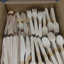 1000 Pieces Disposable Wooden Cutlery Set Include 300 Spoons 400 Forks 300 Knives Compostable Disposable Utensils Knives Forks Spoons Set for Wedding Party Camping