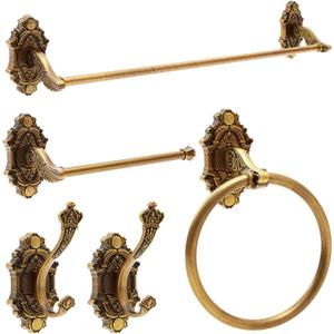 Zonon 5 Pieces Antique Brass Bathroom Hardware Accessories Set Vintage Towel Rack Toilet Paper Holder Towel Ring Robe Hook Wall Mounted for Bathroom Toilet Kitchen(Elegant)