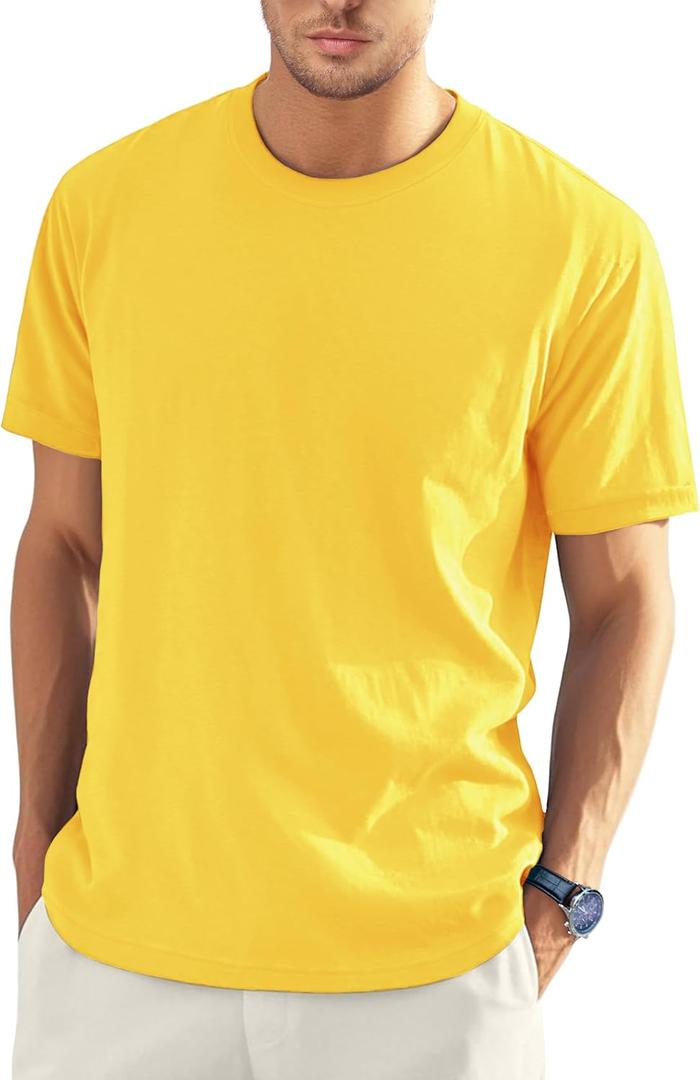 EKLENTSON Men's Cotton Crewneck T-Shirts Short Sleeve Plain Tee Moisture Wicking Casual Tshirts Solid Color (Large, Yellow)