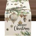 Xmas Deer Holly Pine Merry Christmas Table Runner 13x 90 Inch Christmas Winter Table Decoration for Dinning Kitchen Home Party Decor