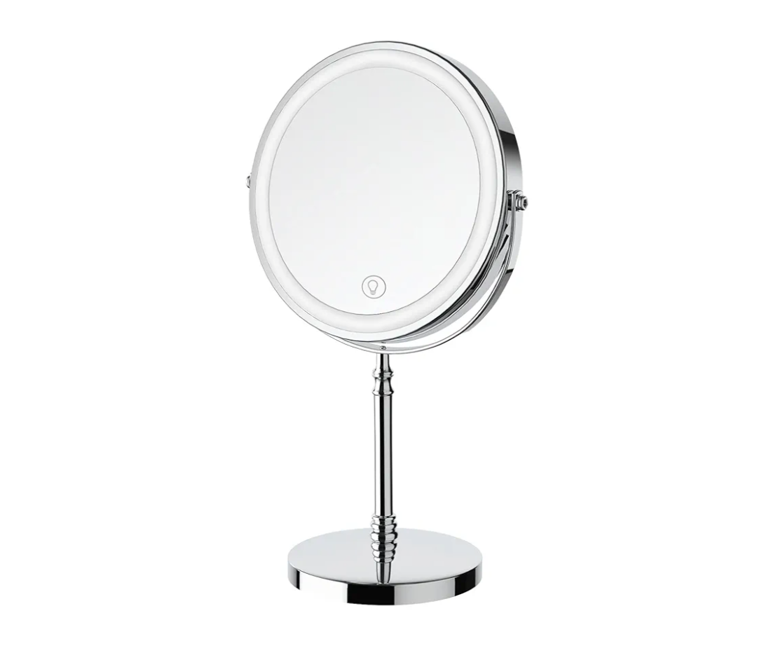 Lighted Makeup Mirror, 3000 mAh Rechargeable Double Sided Magnifying Mirror with 3 Colors, 1x/10x 360° Rotation Vanity Mirror, Brightness Adjustable Magnification Cosmetic Light up Mirror, Women Gift Chrom