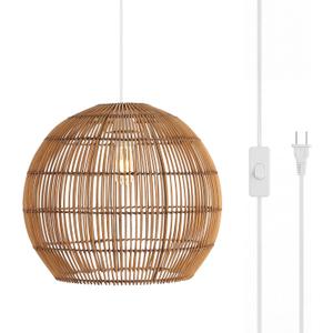 JONATHAN Y 19" Brown 1-Light Rattan Pendant Light, Farmhouse Coastal Globe Swag Lamp for Kitchen Dining Room, 180" Cord, Plug-in or Hardwired, LED Bulb Included JYL1404A, 19.0 in