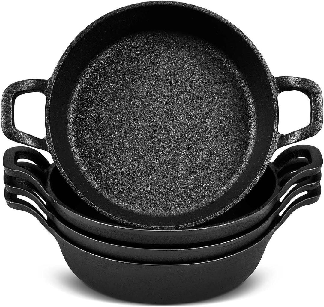 Mini Cast Iron Skillets 7 x 7 x 1.7 Inch Cast Iron Pan Small Ramekin Set Black Casserole Dish Cookware Oven Safe Mini Skillets for Kitchen Indoor Outdoor Picnic (4 Pack)
