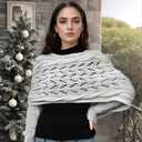 Scarf with Sleeves for Women, Knitted Cable Wrap, Multifunctional Crochet Shrug Sweater Wrap with Sleeves (Gray)