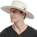 Sireck Men Fishing Hat, Adjust Rotating Buckle Sun Hat, Wide Brim UPF 50+ UV Protection Summer Safari Hat,Bucket Hiking Hat (Beige)