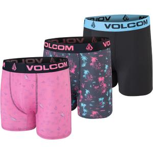 Volcom Mens Boxer Briefs 3 Pack Poly Spandex Performance FLY-LESS Support Boxer Briefs Underwear (Black, M)