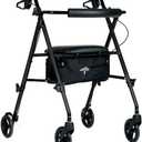 Medline Superlight Folding Aluminum Mobility Rollator Walker, Black, 250 lb Weight Capacity, 6" Wheels, Adjustable Arms and Seat, Foldable Rolling Walker for Seniors
