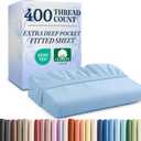 Extra Deep Full 400 Thread Count Cotton Fitted Sheet - Hotel Luxury Single Fitted Sheet Only - Easily Fits 18" to 24" Mattress - Soft, Wrinkle Free & Breathable & Comfy Extra Deep Pockets Light Blue