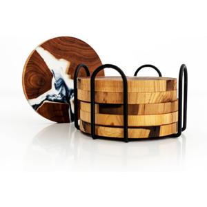 Round Cedar Wood Coasters Set of 6  Epoxy Resin Drink Coasters  Rustic Cup Coasters Perfect for Coffee Cups, Wine Glasses, Beer Pints  Modern Coaster Set with Cedar Scent  6 pcs