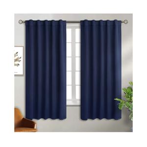 100% Blackout Shield Linen Blackout Curtains for Bedroom 96 Inches Long, Back Tab/Rod Pocket Living Room Drapes, Thermal Insulated Blackout Curtains 2 Panels Set, 50" W x 96" L, Midnight Blue