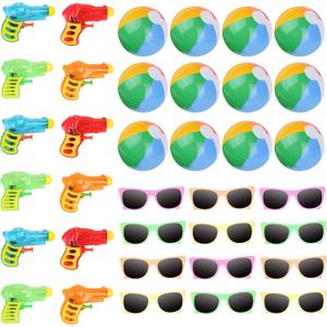 PROLOSO Neon Kids Sunglasses,Inflatable Beach Balls & Squirt Water Guns Fun Beach and Pool Party Favors Bulk Pack of 36