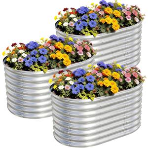 AHEONLAR 3Pack 3x2x2ft Galvanized Raised Garden Beds Outdoor, Oval Raised Beds for Gardening Metal Planter Boxes for Planting Vegetables, Fruit, Herb, Silver