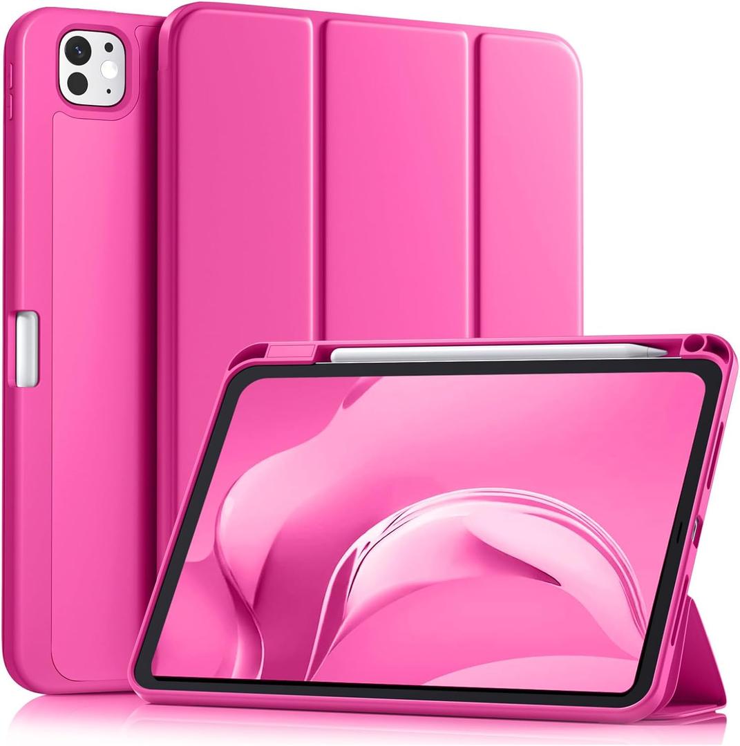 Akkerds for iPad Pro 11 Inch Case (M5/M4) 2025/2024 6th/5th Generation with Pencil Holder, for iPad Pro Case 11 Inch with Trifold Stand Protective Cover/Soft TPU Back, Auto Wake/Sleep, Rose