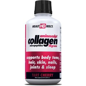 HEALTH DIRECT AminoSculpt Sugar-Free Collagen Supplement - High Potency Medical-Grade Protein for Hair, Skin, Nails & Joints, Grass-Fed, Non-GMO, Liquid Collagen - Tart Cherry - 30 Fl Oz, EXP: 03/27/2027
