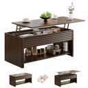 Fluted Lift Top Coffee Table for Living Room, Small Coffee Table with Storage Hydraulic Lift Large Capacity, Sturdy Legs Safe Round Corner, Easy Assembly for Small Spaces, Horizontal Grain-Brown