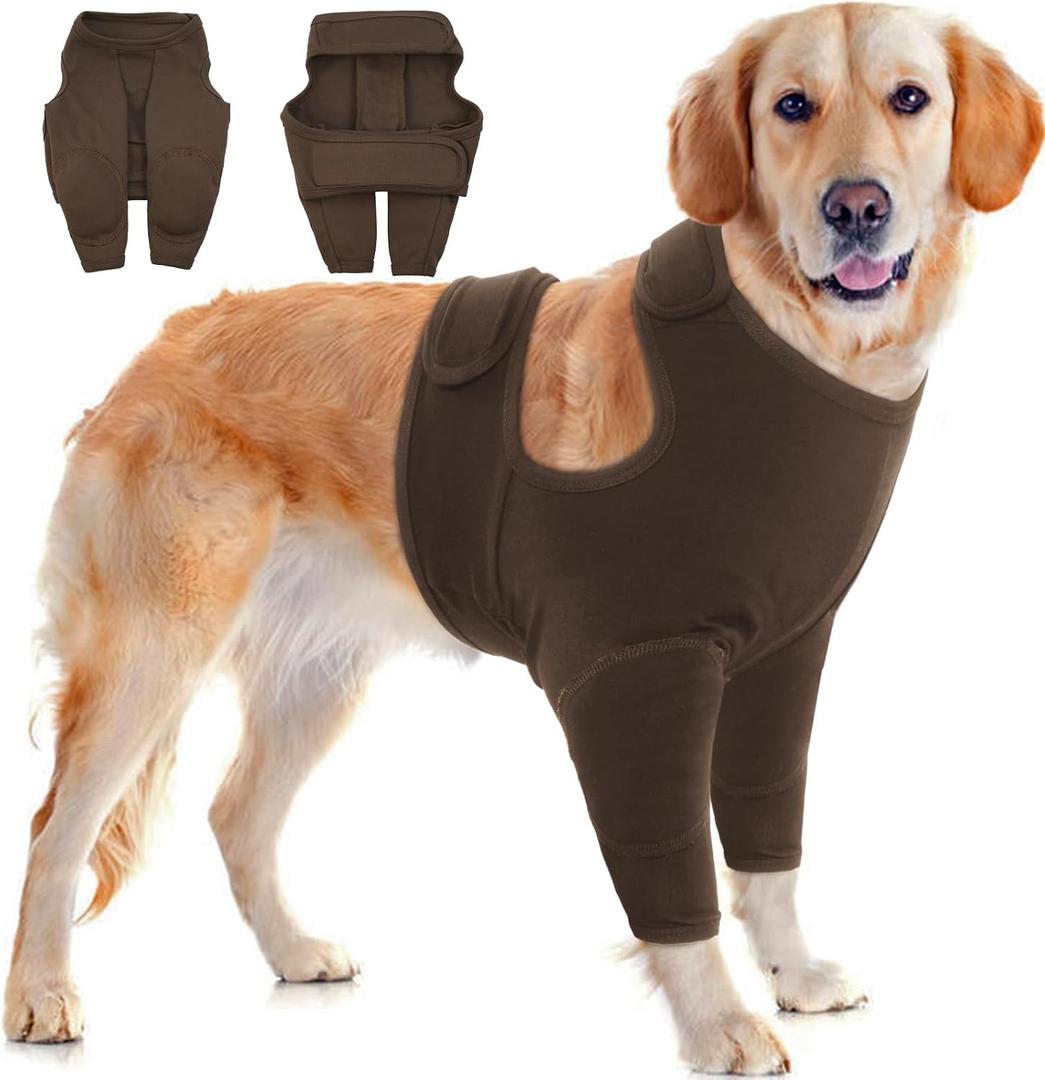 IDOMIK Dog Recovery Suit for Front Legs, Adjustable Dog Leg Sleeves to Stop Licking, Dogs Elbow Braces Protector for Leg Injuries Shoulder Wound, Cone Collar Alternatives,Khaki,XL
