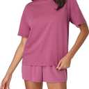 Hanes womens Originals 2 Piece Lounge Set, Comfywear Supersoft Boxy T-shirt & Sleep Shorts Loungewear Set (Medium, Mauve Mood/Mauve Mood)