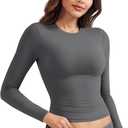 YEOREO Long Sleeve Shirts for Women y2k Tops Double Lined Basic Tee Crew Neck Going Out Sweeney Workout Undershirt Coal S