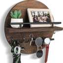 Key Holder for Wall Decorative with Shelf and Hooks, Unique Mail Organizer Wall Mount with Sunglasses Holder, Cute Circular Design Entryway Key Rack Hanger, Rustic Home Decor Boho Wall Decor