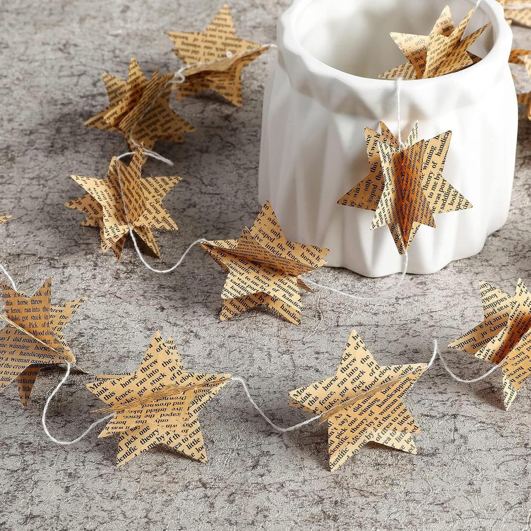 4 Pack Star Garland Recycled Books Vintage Pages Garland Newspaper Bunting Party Holiday Christmas Strand String Banner Wedding Decorate(Vintage)