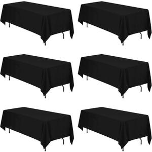 BRILLMAX 6 Pack Black Tablecloths 70 x 120 Inch for 6ft & 8ft Rectangle Tables - 150 GSM Polyester Fabric, Universal Fit, Water, Stain & Wrinkle Resistant Cloth Cover for Wedding Reception Banquet