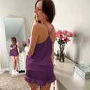 Ekouaer Satin Pajama Set for Women Silk Pjs for Women Set Camisole Top and Shorts with Ruffle Sleepwear (Purple, XXL)