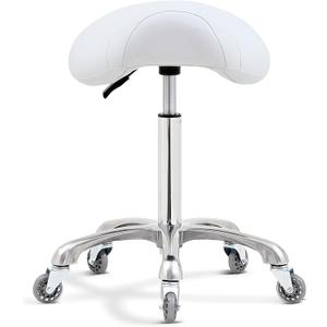 Antlu Saddle Stool Chair for Massage Clinic Spa Salon Cutting, Saddle Rolling Stool with Wheels Adjustable Height (White), without Backrest