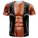 RAISEVERN Mens Muscle T-Shirt Fake Two-Pieces Funny 6 Pack Abs Short Sleeve 3D Graphic Tees Crew Neck Family Shirts Casual Cool Holiday Festive Party Crazy Crew Neck T Shirt Top, Size S