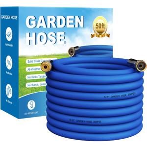 Flexible Garden Hose Water Pipe: 50FT Water Hose with Solid Brass Fittings, Durable No Kink Water Hose Flexible Hose for Gardening Lawn Car Pet Washing, Blue