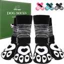 EXPAWLORER Dog Socks to Prevent Licking Paws with Grippers for Hardwood Floors Anti Slip, Glow-in-the-Dark Dog Cold Winter Shoes Booties Boots & Paw Protectors for Medium Dogs (Black)