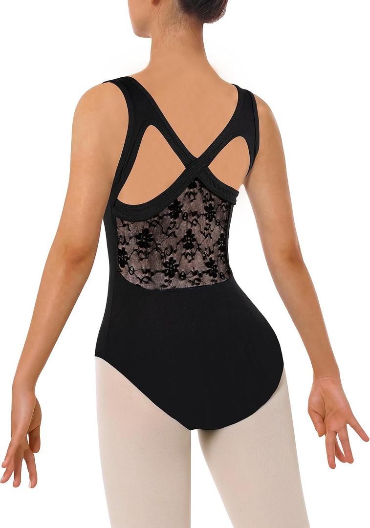 WYHDY Girls Lace Crisscross Back Dance Ballet Leotard Toddler Tank Dancewear (Black, XXL)