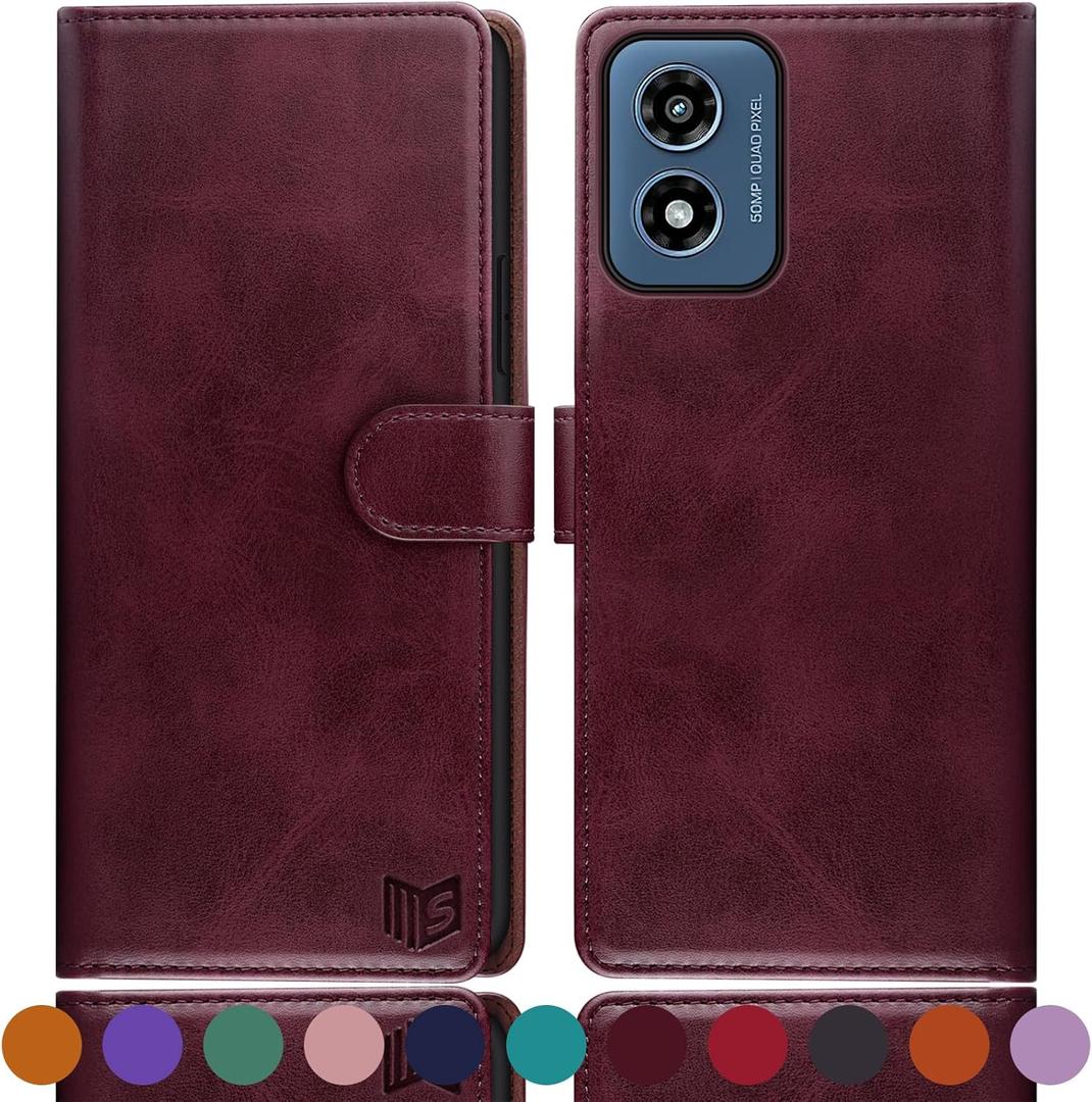 SUANPOT for Motorola Moto G 5G 2024/G Play 2024 Wallet case with RFID Blocking Credit Card Holder,Flip Book PU Leather Protective Cover Women Men for Moto G 5G 2024/G Play 2024 Phone case Wine Red