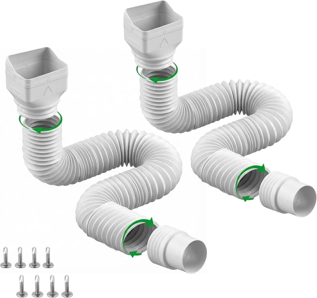 2 Pack Rain Gutter Downspout Extensions, Flexible Downspout Extender for Rainwater Drainage, Down Spout Drain Extension Pipe, Extendable from 21 to 62 Inches (Fit 3"x 4" downspouts)