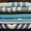 Outdoor Rug 8 x 10 ft, Reversible Plastic Straw Rug for Patio, Waterproof Large Outdoor Carpet for RV, Patio, Camping, Backyard, Deck, Picnic, Beach, Blue & Grey