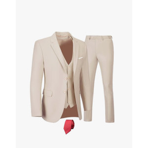 Furuyal Men's Suits 3 Piece Slim Fit Suit Set,Two Button Wedding Business Tuxedo Solid Blazer Jacket Vest Pants with Tie, Size 3 XL