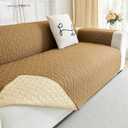 ENVEHUG Loveseat Sofa Cover for 2 Cushion Couch Water Resistant Slipcover Furniture Protector Washable Couch Cover with Non Slip and Elastic Straps for Kids Dog Cat Pet (Khaki, 104x76)